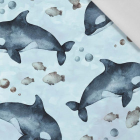 ORCAS (THE WORLD OF THE OCEAN) / CAMOUFLAGE pat. 2 (light blue) - Cotton woven fabric