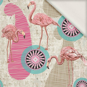 FLAMINGOS AND ROSETTES - viscose woven fabric