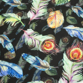 PEACOCK FEATHERS / black - Waterproof woven fabric