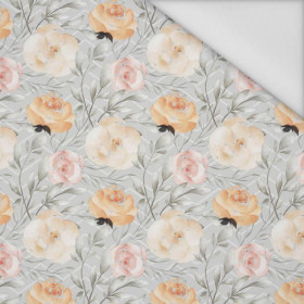 FLOWERS AND LEAVES pat. 7 / grey - Waterproof woven fabric