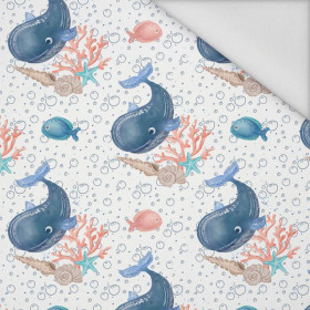 WHALES / bubbles (MAGICAL OCEAN) / white - Waterproof woven fabric