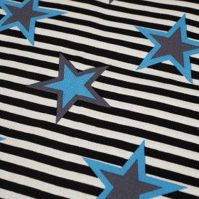 TURQUOISE STARS / stripes -  Cotton woven fabric