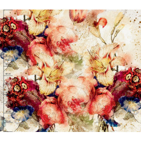 WATERCOLOR FLOWERS PAT. 5 - dress panel Linen 100%