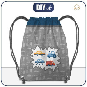 GYM BAG - VEHICLES pat. 2 / white (ADVENTURE BEGINS) - small