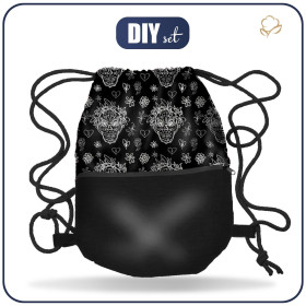 GYM BAG WITH POCKET - SKULLS CONTOUR / garland (DIA DE LOS MUERTOS) - sewing set