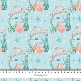 DOLPHINS pat. 2 (MAGICAL OCEAN) / aqua - Cotton woven fabric