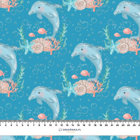 DOLPHINS pat. 3 (MAGICAL OCEAN) / blue - Waterproof woven fabric