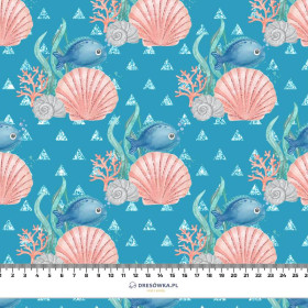 FISH AND SHELLS (MAGICAL OCEAN) / blue - Waterproof woven fabric