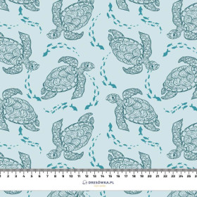 TURTLES AND SHOAL (BLUE PLANET) - looped knit fabric