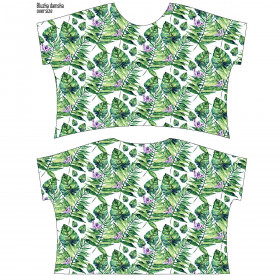 FLIMSY OVERSIZE BLOUSE "ELENA" - LEAVES AND INSECTS PAT. 4 (TROPICAL NATURE) / white - sewing set