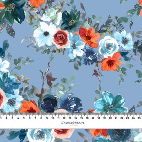 WATER-COLOR FLOWERS pat. 2 / light blue - Cotton woven fabric