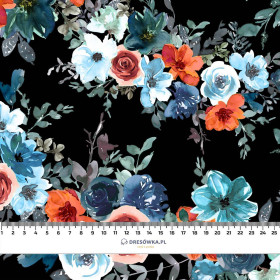 WATER-COLOR FLOWERS pat. 2 / black - Cotton woven fabric