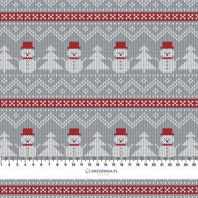 SNOWMEN WITH CHRISTMAS TREES / grey  - Hydrophobic brushed knit