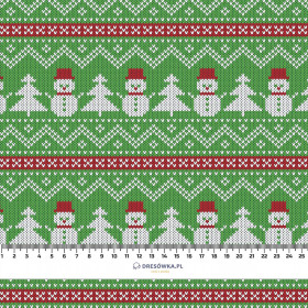 SNOWMEN WITH CHRISTMAS TREES / green  - Cotton interlock