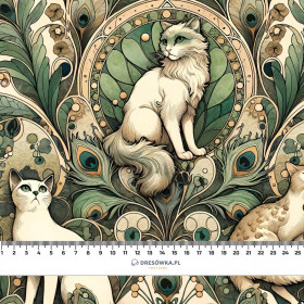 ART NOUVEAU CATS & FLOWERS PAT. 1 - PERKAL Cotton fabric