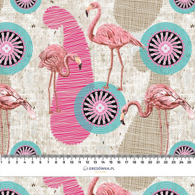 FLAMINGOS AND ROSETTES - viscose woven fabric