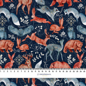 FOLK ANIMALS pat. 1 / dark blue (FOLK FOREST) - Waterproof woven fabric