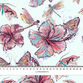 HIBISCUS AND BUTTERFLIES - Cotton drill