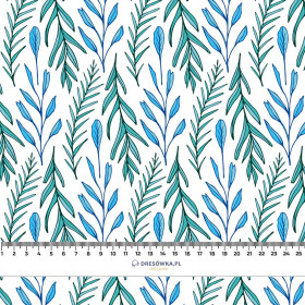 BLUE LEAVES pat. 3 / white - looped knit fabric