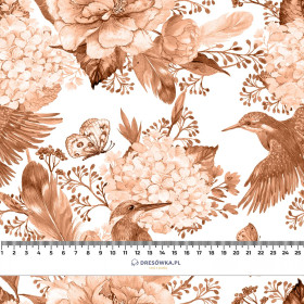 KINGFISHERS AND LILACS (KINGFISHERS IN THE MEADOW) / peach fuzz - Cotton woven fabric