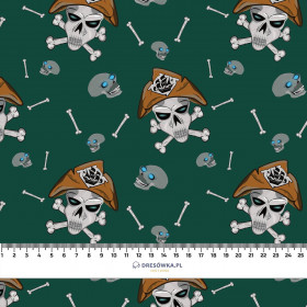 PIRATE SKULLS / BOTTLED GREEN (SCARY HALLOWEEN) - looped knit fabric with elastane ITY