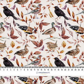 BIRDS PAT. 2 / WHITE (COLORFUL AUTUMN) - single jersey with elastane 