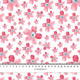 PINK FLOWERS PAT. 5 / white - looped knit fabric