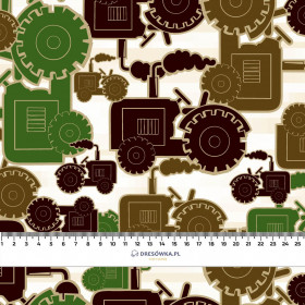 TRACTORS / green - Cotton woven fabric