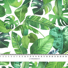 TROPICAL LEAVES pat. 2 / white - Linen 100%