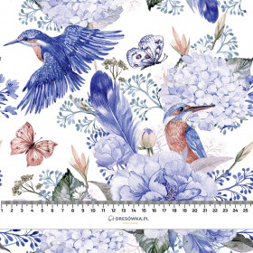 KINGFISHERS AND LILACS (KINGFISHERS IN THE MEADOW) (Very Peri) - Cotton woven fabric