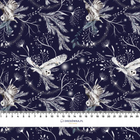 WINTER OWLS / dark blue (WINTER IN PARK) - Waterproof woven fabric