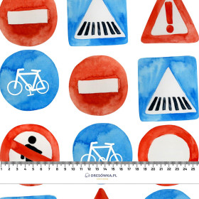 ROAD SIGNS (COLORFUL TRANSPORT) - looped knit fabric