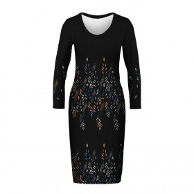 PENCIL DRESS (ALISA) - LEAVES PAT. 3 / BLACK - sewing set