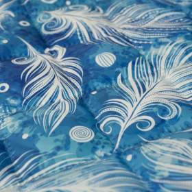 WHITE FEATHERS / blue - Quilted nylon fabric 