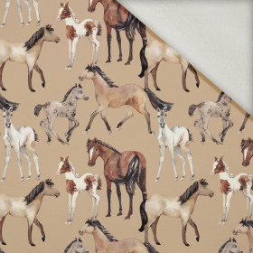 HORSES / beige - brushed knit fabric with teddy / alpine fleece