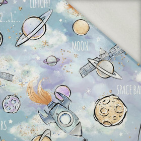 PLANETS AND ROCKETS pat. 2 (CUTIES IN THE SPACE) - brushed knit fabric with teddy / alpine fleece