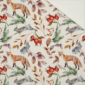 FOREST ANIMALS PAT. 2 / WHITE (COLORFUL AUTUMN) - Cotton drill