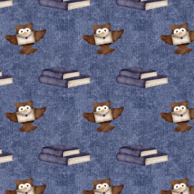 OWLS / books (MAGIC SCHOOL) / ACID WASH DARK BLUE - looped knit fabric