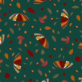 UMBRELLAS AND MUSHROOMS / bottle green (RED PANDA’S AUTUMN) - looped knit fabric with elastane ITY