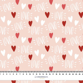 LOVE / RED HEARTS (BIRDS IN LOVE) - Cotton woven fabric