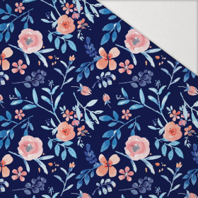 PAINTED PEONIES / navy - Hydrophobic brushed knit