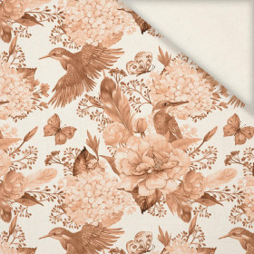 KINGFISHERS AND LILACS (KINGFISHERS IN THE MEADOW) / peach fuzz - Linen 100%