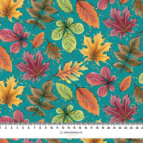 COLORFUL LEAVES MIX / emerald (GLITTER AUTUMN) - Waterproof woven fabric
