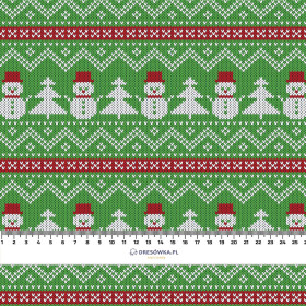 SNOWMEN WITH CHRISTMAS TREES / green  - Waterproof woven fabric