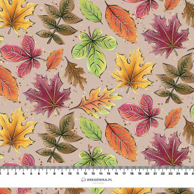 COLORFUL LEAVES MIX / beige (GLITTER AUTUMN) - Woven Fabric for tablecloths