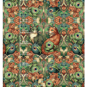 ART NOUVEAU CATS & FLOWERS PAT. 3 - panel (75cm x 80cm) Cotton woven fabric