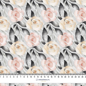 FLOWERS AND LEAVES pat. 5 / grey - Viscose jersey