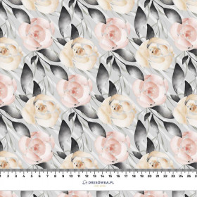 FLOWERS AND LEAVES pat. 5 / grey - Cotton woven fabric