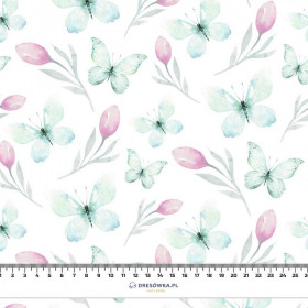 BUTTERFLIES AND TULIPS (WATER-COLOR BUTTERFLIES) - single jersey with elastane 
