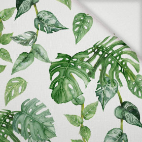 ROPICAL LEAVES MIX pat. 2 / white (JUNGLE) - Woven Fabric for tablecloths